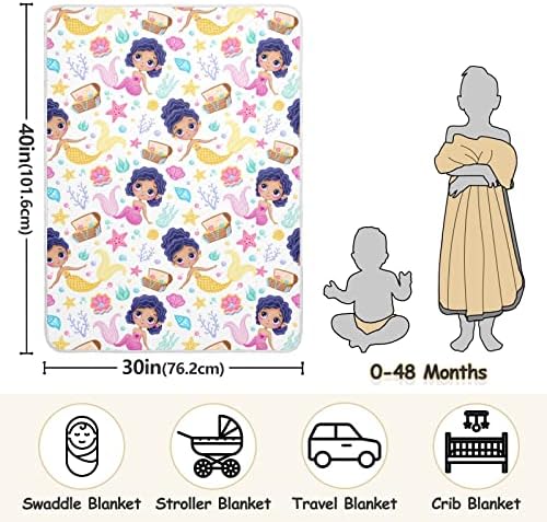 Swaddle pokrivač sirena i školjke Pamučni pokrivač za dojenčad, primanje pokrivača, lagana mekana prekrivačica za krevetić, kolica, rabljevine, 30x40 u