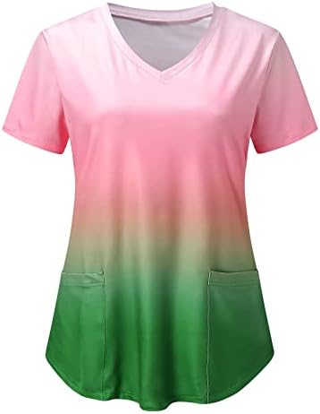 Gradijentne bluze sa printom u boji za tinejdžerke kratki rukav duboki V izrez Spandex Radna anatomija bluze za piling žene