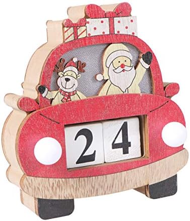 Abaodam Luminous Božić drveni kalendar Decor Desktop za višekratnu upotrebu stalni kalendar Creative Car Shape Santa Claus i Elk dizajn sjajna kalendar blok fotografije rekvizite Ornament bez baterije