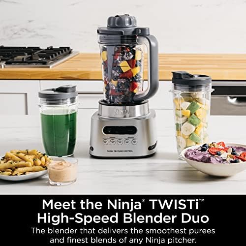 Ninja SS151 TWISTi Blender DUO, velike brzine 1600 WP Smoothie Maker & nutrijenata ekstraktor* 5 funkcije Smoothie, namazi & više, smartTORQUE, 34-oz. Bokal & amp; To-Go šolje, siva