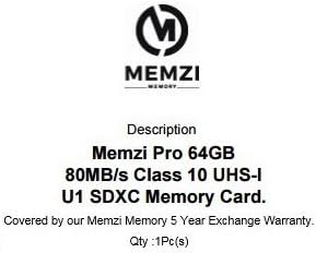 MEMZI PRO 64GB Klasa 10 80MB/s SDXC memorijska kartica za Panasonic Lumix DC-GH5, DC-GH5L, DC-GH5M, DC-GH5K, DC-GH5LK, DC-GH5KBODY digitalne kamere