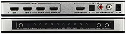 Yunzuo Verzija 2.0 HDMI Switcher Box HDMI 4x1 Četiri u HDMI Audio Separator 1 Izlaz HMDI2.0 HDCP2.2