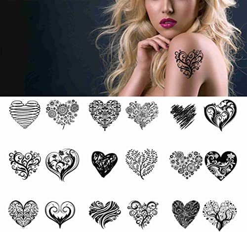Tattonova Heart 18 listova Privremene tetovaže za odrasle muškarci i žene Crno-bijele sve vrste ljubavnog