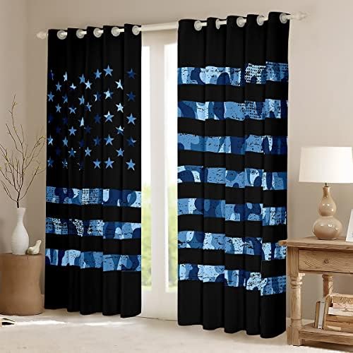 Erosebridal Američka zastori za dječake Dječje spavaće sobe, kamuflažne zavjese za prozor 52 WX96 ​​L, Sjedinjene Države Prozor tretmani USA Federacije Stars Prozor Drapes 2 panel, plava crna
