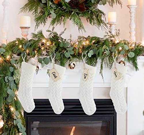 Apsorfine božićne čarape, 18 inča 4pcs bijele pletene seoske kuće božićne čarape sa praznom drvenom karticom,