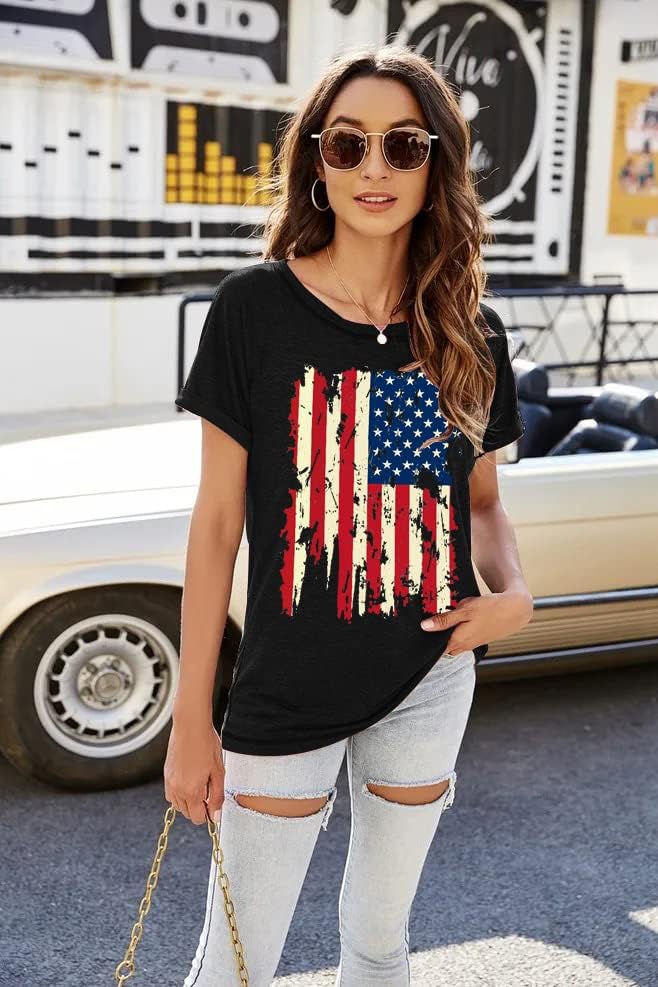 Američka zastava majica 4. jula Košulja vrhova Žene USA zastava Thirt Short rukavi Patriotski tee