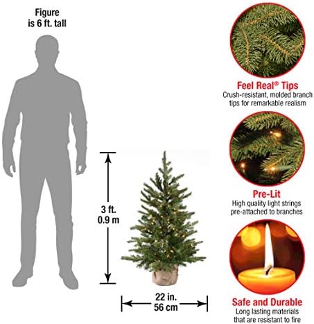 Nacionalna stabla Prethodno umjetno mini božićno drvce Burlap-4 FT, 4 ', zelena i presvijetli' osjećati