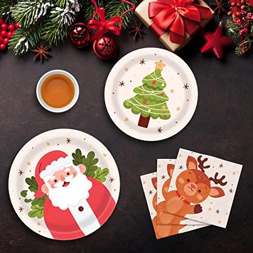 Božić Party Tabela & amp; dekoracije - 32 gosti - Santa večeru ploče i salvete, Crvena šalice, zeleni