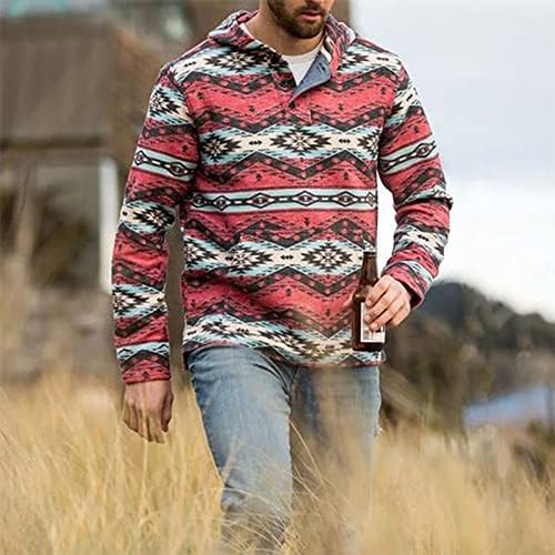 Xiaxogool Muški pulover zapadnih azteka lagana ležerna dukserica sa kangaroo džepom Vintage