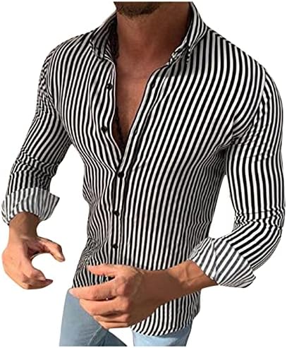 XXBR prugaste košulje za mens, palicu za jelo dolje Ovratnik na dugih rukava s dugim rukavima, majica s dugim rukavima Poslovni casual vrhovi