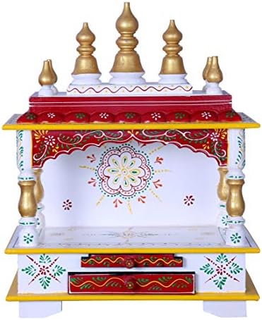 Kamdhenu Art i Craft Drveni hram za dom i ured Poojaghar - 15 x 8 x 18 bijela i crvena